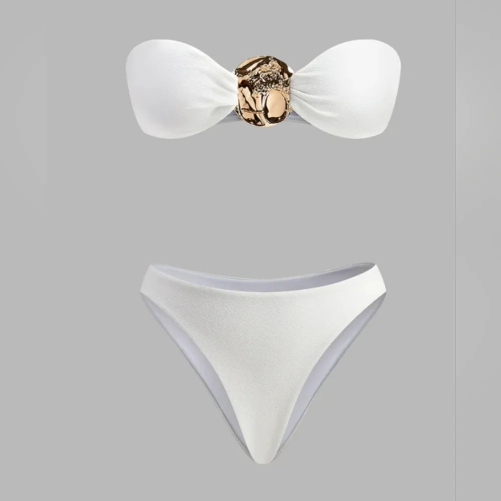 COMMENSE Gold Detail Bikini With Cover-up Sz S. NWT - Picture 2 of 9